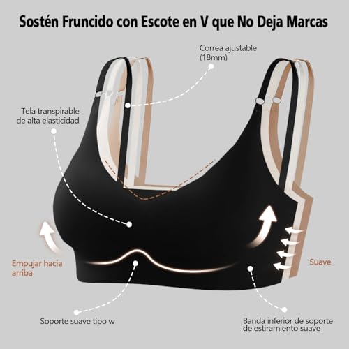 Brasieres Deportivos Mujer, 3 Piezas Sujetador Deportivo con Copas Acolchadas extraíbles, Sin Costuras Sin Varilla V-Sujetadores con Correas Ajustables, para Pilates,Yoga,Fitness