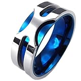 KONOV Mens Stainless Steel Ring, 8mm Classic Band, Blue Silver, Size 9