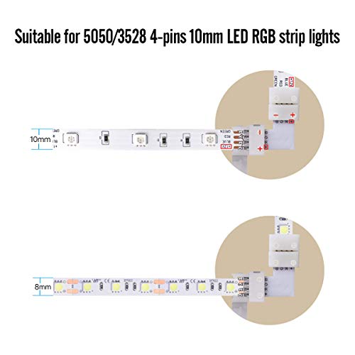 Led Strip Light Connectors, L Shape 4 Pins Light Strips Solderless Connectors for 5050 3528 SMD RGB with 3Pcs 4-pin Male Connector 10-Pack 10mm Line Shape Connectorss 12V 72W Clip - Thumbnail 3