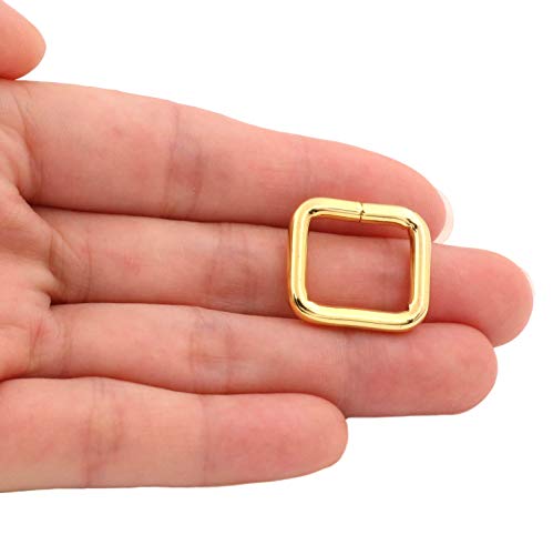 BIKICOCO Metal Rectangle Ring Buckles Square Strap Webbing Belt Rings for Bag Purse Non Welded 0.6 x 0.5 Inch, Gold, Pack of 30