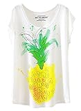 Futurino Women's Cute Pineapple Print Fruit Graphic Short Sleeve T-shirt Tops (M, White) White Medium,White,Medium