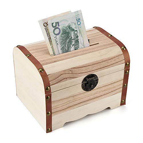Lucoo Coin Bank ,Wooden Piggy Bank Safe Money Box Savings with Lock Wood Carving Handmade - Thumbnail 6