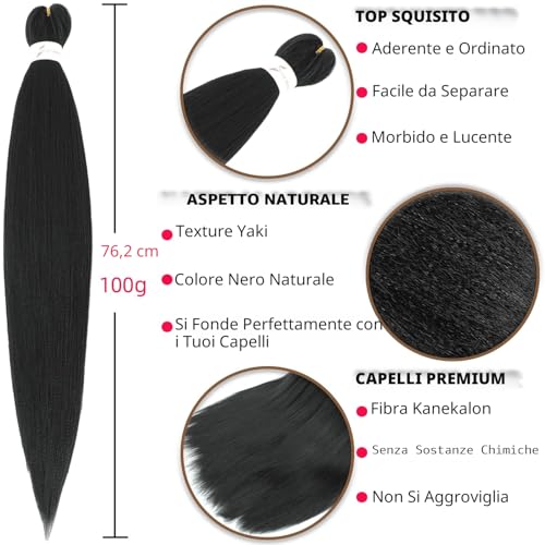 Xusuperb Hair Extensions for African Braids Black 30 Inches Long Kanekalon Easy Braids Extensions Black 6 Packs Synthetic Hair Extensions for Black Braiding Hair Pre Stretched(1B)