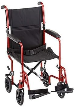 Lightweight Folding Transport Chair Wheelchair by NOVA Medical 19" Seat RED