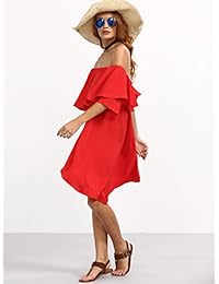Romwe - Vestido informal con volantes y hombros descubiertos para mujer