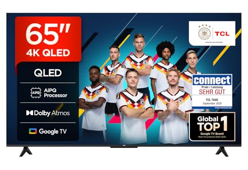 TCL 65T69C 65 Zoll QLED, Direct LED TV, 4K HDR TV, Smart Google TV (Dolby Vision & Atmos, Game Master, Motion Clarity, Kompatibel mit Google Assistant & Alexa)