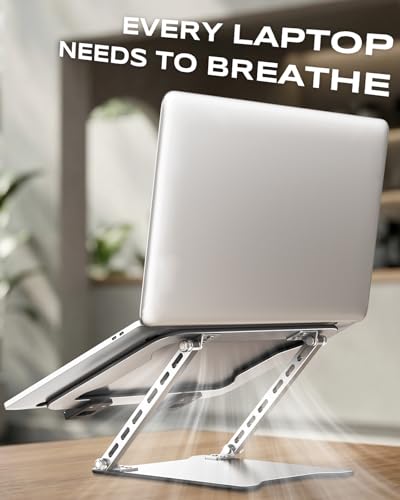 Babacom Ultra-Slim Portable Laptop Stand for Desk, Height Adjustable & Dual-Bar Support Laptop Riser Holder, Ventilated Foldable Laptop Computer Stand, Compatible with MacBook/Tablet (10-15.6")