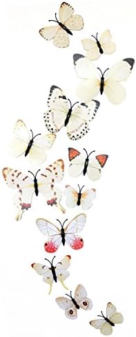 EMMALOO 24 pack Butterfly 3D wall decals stickers magnetic magnets kids wall art decorations baby nursery decorations kitchen art decor crafts refrigerator (Off White)