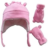 N'Ice Caps Little Girls and Baby Sherpa Lined Fleece Hat Mitten Set with Ears