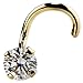 FreshTrends 3mm Cubic Zirconia 14K Yellow Gold Nose Ring Twist Screw - 20G