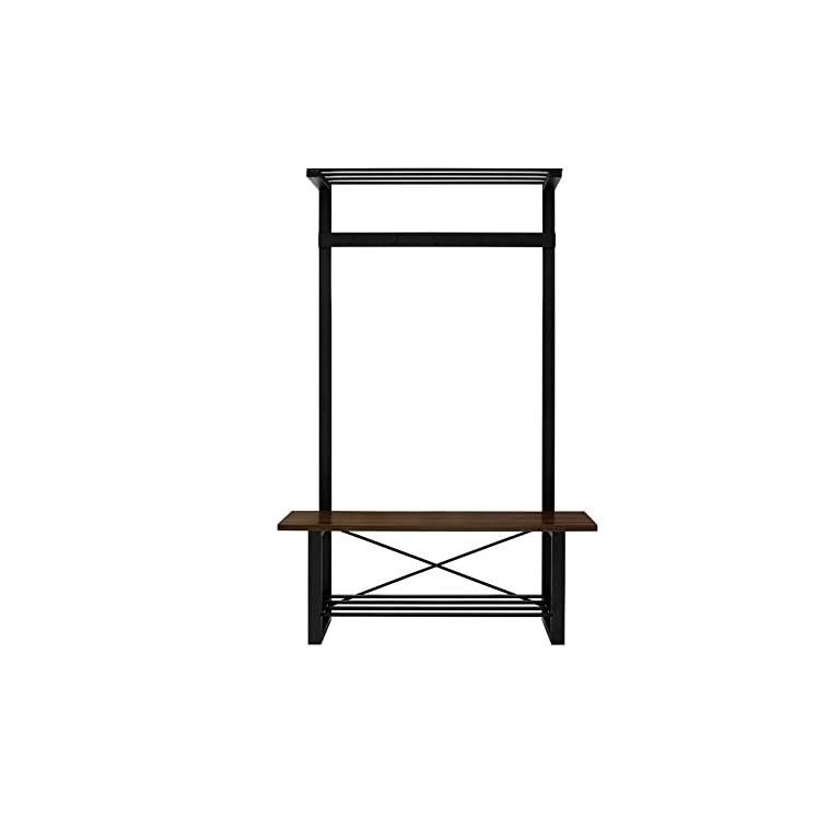 Entry Bench Hall Tree, Walnut Minimalist Corner Entryway with Storage