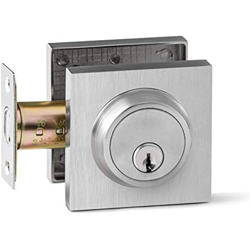 Single Cylinder Deadbolt Lock Slim Square For Front Door Modern