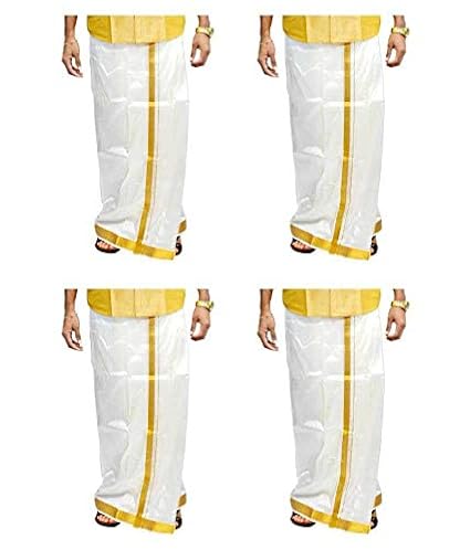 Men's Silk Dhoti (White, Free Size)