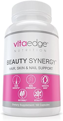 Vitaedge Hair, Skin and Nails Natural Growth Vitamins - Beautiful, Healthy, Longer, Stronger Formula - Scientifically Formulated with Biotin, B6, Folic Acid, Spirinula, Bamboo &amp; More - All Hair Types