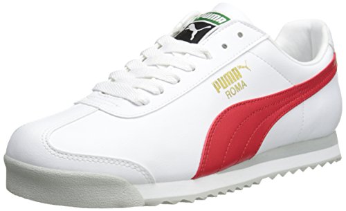 PUMA Men's Roma Basic Fashion Sneaker, White/High Risk Red/White - 9.5 D(M) US