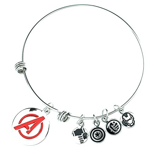 Avengers Womens Stainless Steel Red Enamel "A" Logo Charm Bracelet