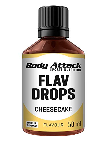 Body Attack Flav Drops®, 50 ml, Cheesecake, Aromatropfen für Lebensmittel, zuckerfreie Flavour Drops ohne Kalorien, vegan & Qualität Made in Germany