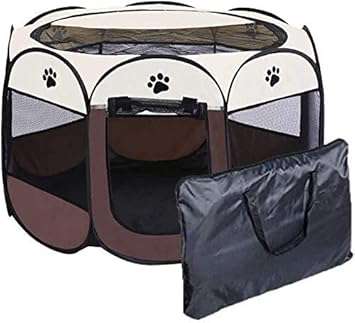 Amazon ペット用 折りたたみ式 サークル 八角形 メッシュ屋根付き 大中小型 犬猫適用 アウトドア 室内 お出かけ用品 ブラウン L Flamingo フラミンゴ サークル プレイサークル 通販
