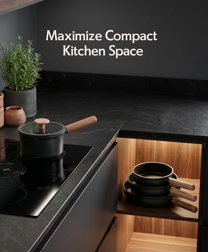 JEETEE 50-Piece Titanium Pots and Pan Set Non Stick, Cookware Set with 6pc Bakeware, Ultimate Pots and Pans Set for Cooking with Lid, Induction & Oven & Dishwasher Safe, PFAS Free, Black