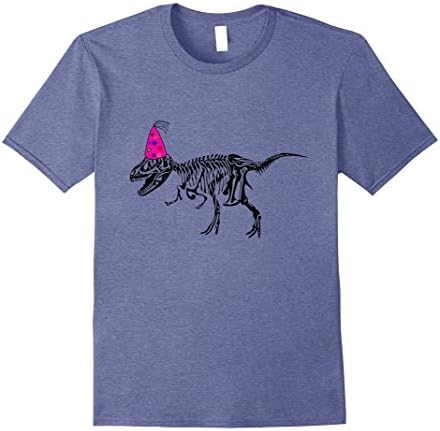 Mens Dinosaur T-rex birthday hat t-shirt Large Heather Blue
