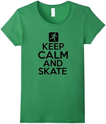 Women's Keep Calm And Skate T-shirt Graphic Tee Roller blades skates XL Grass