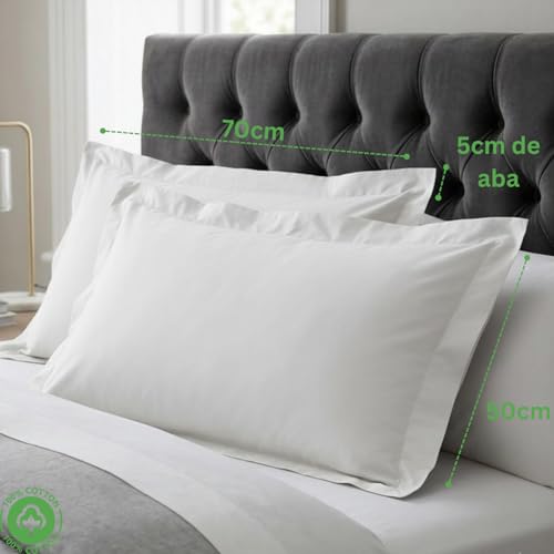 Fronha 300 Fios Algodão 70x50 com Aba 5cm Debrum Macia Soft (2, Branco)