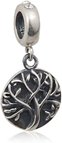 Tree of Life Charm 925 Sterling Silver Family Charm Love Pendant for Pandora Charm Bracelet (White)