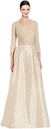 Teri Jon 3/4 Sleeve Jacquard Ball Evening Gown Dress