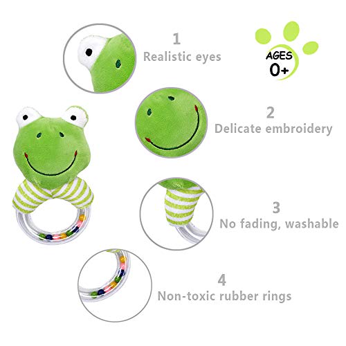 GRACEON Baby Soft Plush Stuffed Animal Rattles - Baby Toys for 3, 6, 9, 12 Months Newborn Gift，Infant Developmental Hand Grip Baby Toys, (4 Pack) - Thumbnail 3