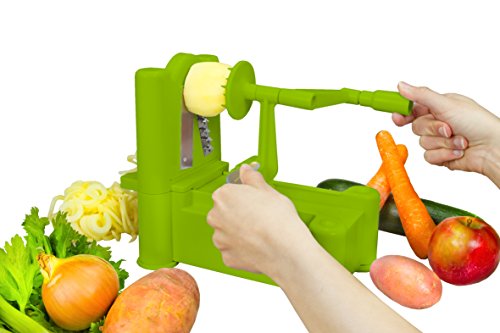 Brieftons Tri-Blade Spiralizer: Strongest-and-Heaviest Duty Vegetable Spiral Slicer, Best Veggie Pasta Spaghetti Maker for Low Carb/Paleo/Gluten-Free Meals, With 3 Exclusive Recipe eBooks - Green