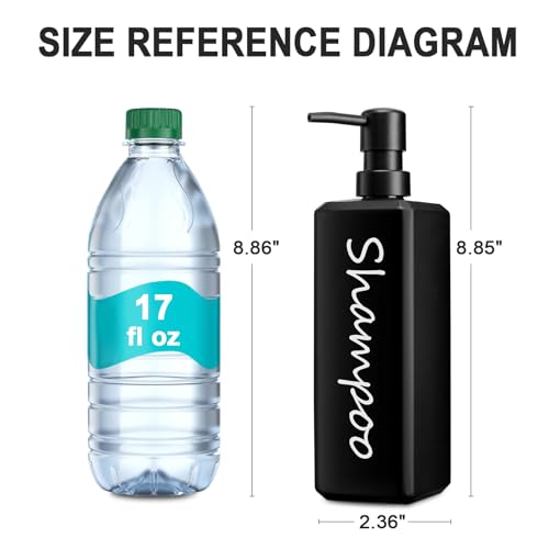 GMISUN Shampoo and Conditioner Dispenser, 17 Fl oz / 500ml Square Shower Gel Dispenser, Refillable Shampoo Bottles, Bathroom Plastic Black Shower Soap Dispensers, Modern Pump Bottle Dispensers 3 Pack