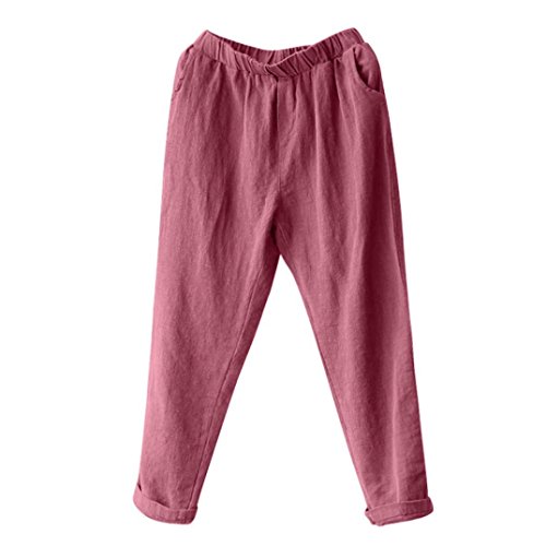 Ankola Plus Size Harem Pants Women's Elastic Waist Casual Relaxed Loose Fit Cotton Linen Pants Harem Trousers Cropped Pants (Wine Red, 5XL) - Thumbnail 3