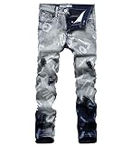 Krralinlin Mens Juniors Stitching Slim Fit Ripped Distressed Skinny Jeans