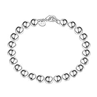 Agelloc 925 Sterling Silver Bead Ball Strand Stretch Bracelet 8mm Round Stackable Wrap Bracelet Jewelry Wedding Bridal Accessories Womens Minimalist Jewelry
