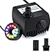 Maxesla Submersible Water Pump 80 GPH (300L/H) Mini Electric Fountain Water Pump with 12 LED Light and 2 Nozzles, Quiet Water Pump for Pond/Aquarium/Fish Tank/Statuary with 4.92ft (1.5M) Power Cord