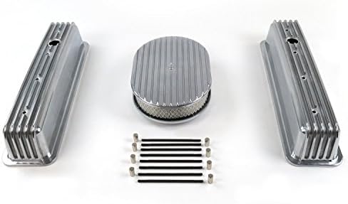 Vintage Parts USA VPA7AC12 SBC Chevy 350 Finned Center Bolt Vortec Aluminum Valve Covers Air Cleaner Kit