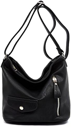 Vintage Hobo Handbags Shoulder Bags Durable Leather Tote Messenger Bags Bucket Bag For Women/Ladies/Girls (BLACK)