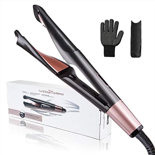LOVFE Tourmaline Ceramic Ionic Flat Iron with Twisted 3D Floating Flat-Hair Straightener and Curler 2 in 1 with Dual Voltage-Hair Styling Tool with 13 Adjustable Temp-LCD Digital Display&Auto Shut-off