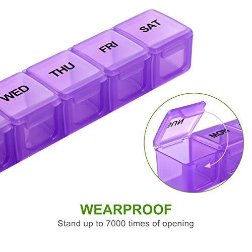 Extra Large Weekly Pill Organizer, Sukuos XL Daily Pill Cases for Pills/Vitamin/Fish Oil/Supplements (Purple) - Thumbnail 4