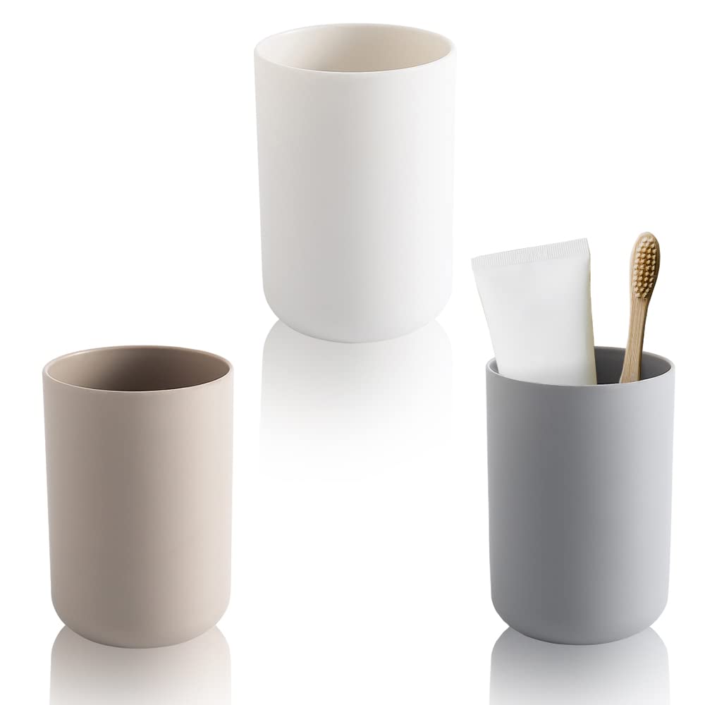 yeulluey 3Pcs Toothbrush Holder Plastic Cups, Simple Design Tumbler Drinking Cups Electric Makeup Brush for Bathroom, 330ml Mouthwash Cup Portable Travel Camping Tidy Bathroom Accessories — image 1