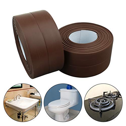 PVC Waterproof Sealing Tapes Pack of 2 Bathtub Caulk Strip Self Adhesive Waterproof Sealing Tape Edge Protector for Kitchen Countertop, Sink, Bathturb, Toilet, Gas Stove and Wall Coner, Dark Coffee