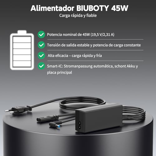 BIUBOTY Charger 45W 19.5V 2.31A Adapter Compatible with HP Pavilion X360 11 13 15 Elitebook 840 830 850 Probook 430 440 450 455 470 G3-G8 Stream 14 741727-001 PC Computer Power 0 .177 * 3mm