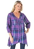 Roamans Women's Plus Size Plaid Twill Bigshirt