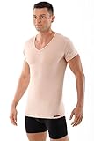 ALBERT KREUZ Men's Invisible V-neck Undershirt Shortsleeves Stretch-cotton Nude