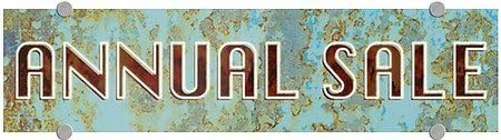 CGSignLab |Annual Sale -Ghost Aged Blue 3mm Premium Aluminum Sign with Brushed Aluminum Edge-Grip Stand-Offs (5-Pack) | 24"x6"