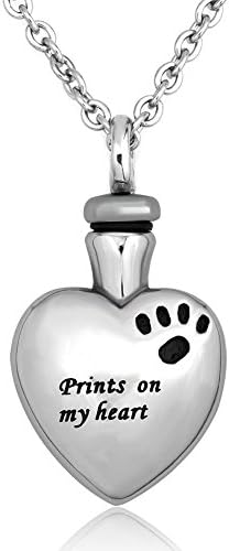 Pet Urn Necklace Dog/Cat Paw Prints On My Heart Cremation Keepsake Memorial Necklace Ash Jewelry