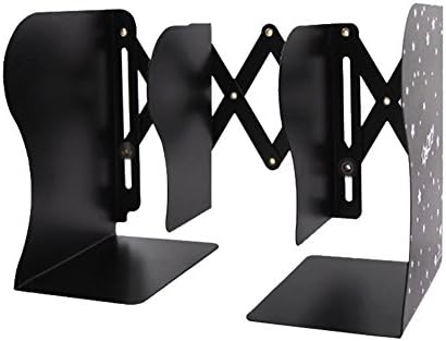 Creative Metal Iron Desktop Adjustable Bookends Extension Books Holder Stand Desk Heavy Duty for Office Home Children (L, Black Stars)
