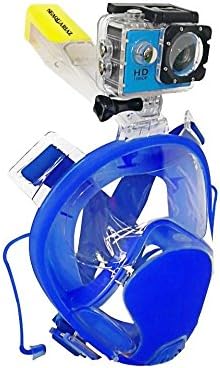 Full Face Snorkel Mask - Scuba Diving Set - Snorkeling Gear - Tubeless Anti-Fog Anti-Leak Equipment Design for Adults & Kids - 180 ° Panoramic Viewing – Includes 1080P HD Waterproof Camera & Accessories with. (blue) Size L/XL