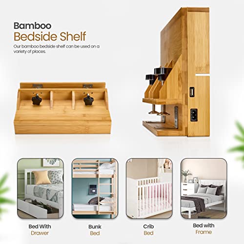 House Ur Home Bamboo Bedside Shelf for Bed, Dorm Bed Shelf fits a