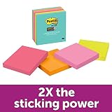 Post-it Super Sticky Notes, 2x Sticking Power, 3" x 3", Miami Collection, 6 Pads per Pack, 65 Sheets per Pad (654-6SSMIA)